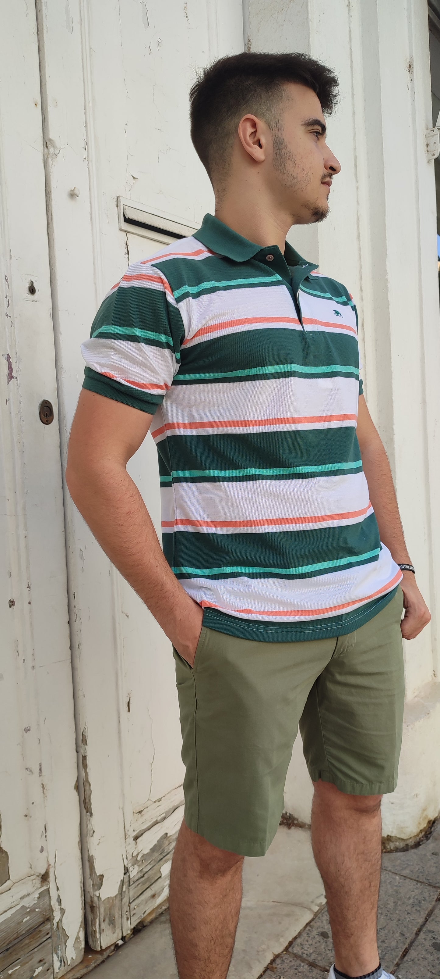 POLO  VERDE DE RAYAS
