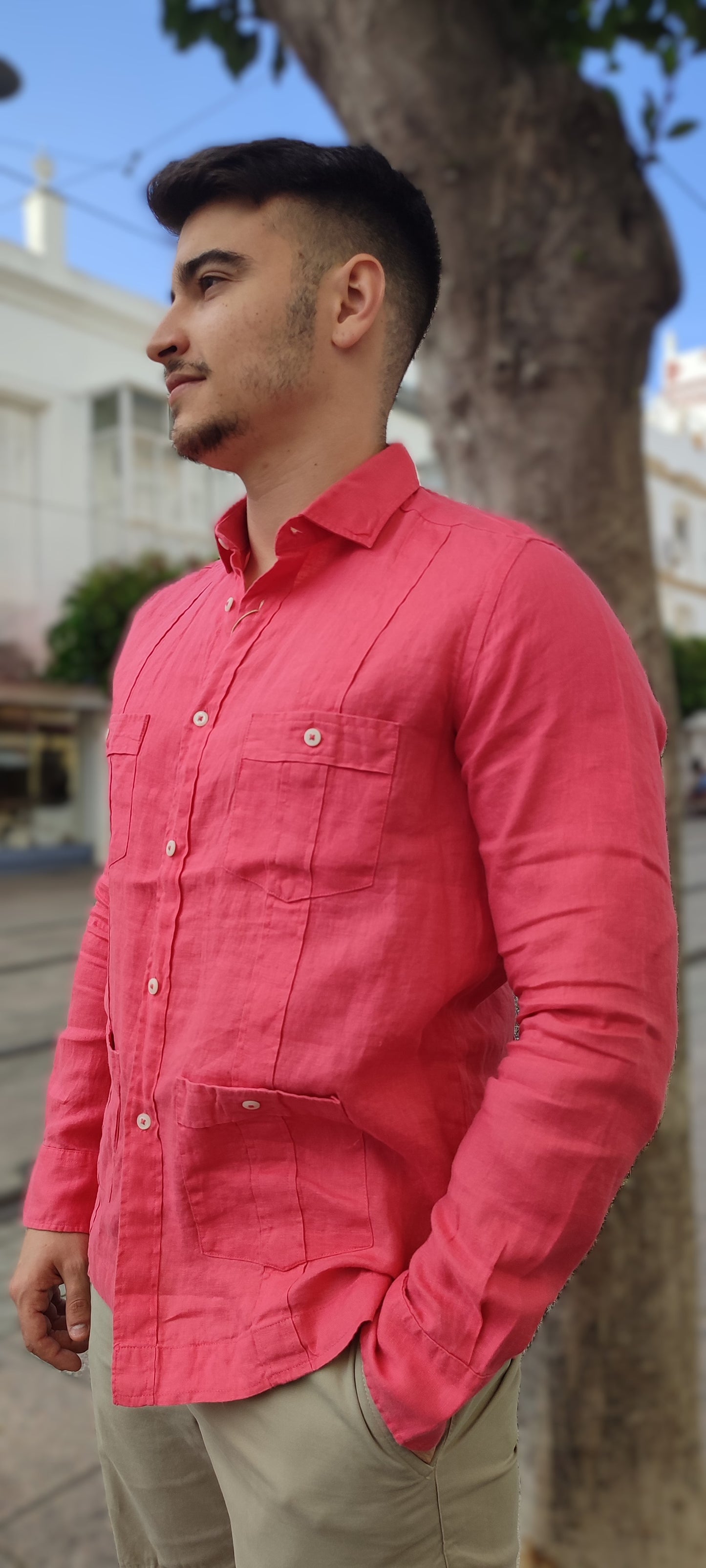 GUAYABERA  COLOR CORAL