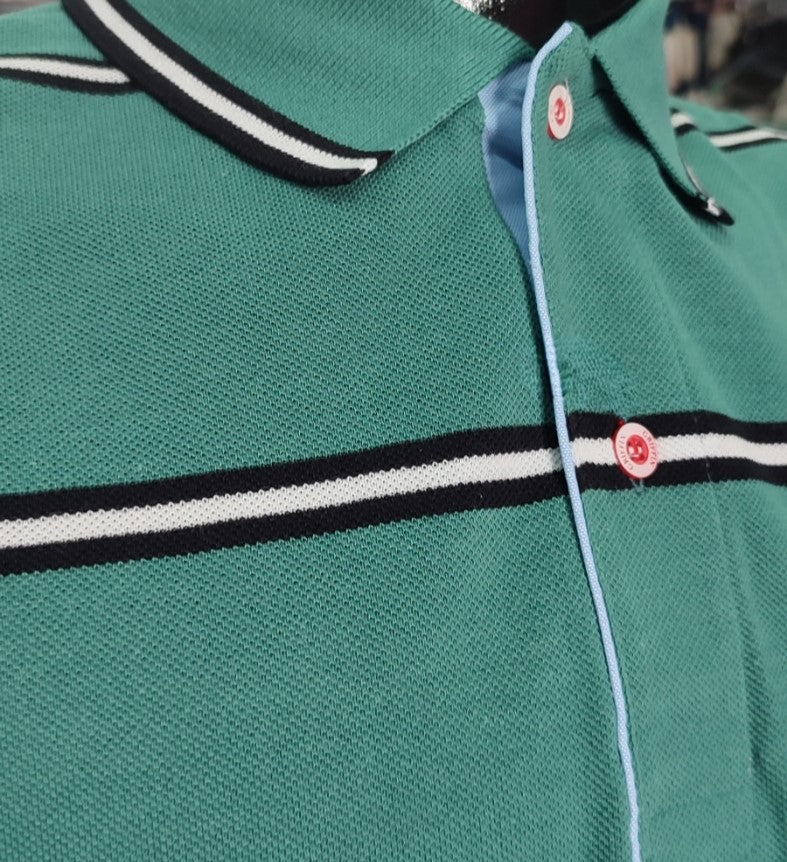 POLO VERDE RAYA AZUL MARINO