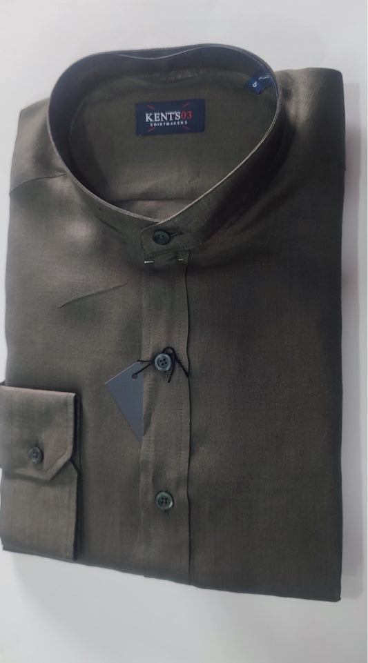 CAMISA SLIM M/L VERDE MILITAR ALGODÓN