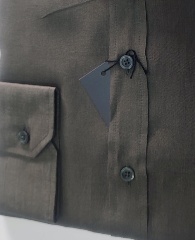 CAMISA SLIM M/L VERDE MILITAR ALGODÓN